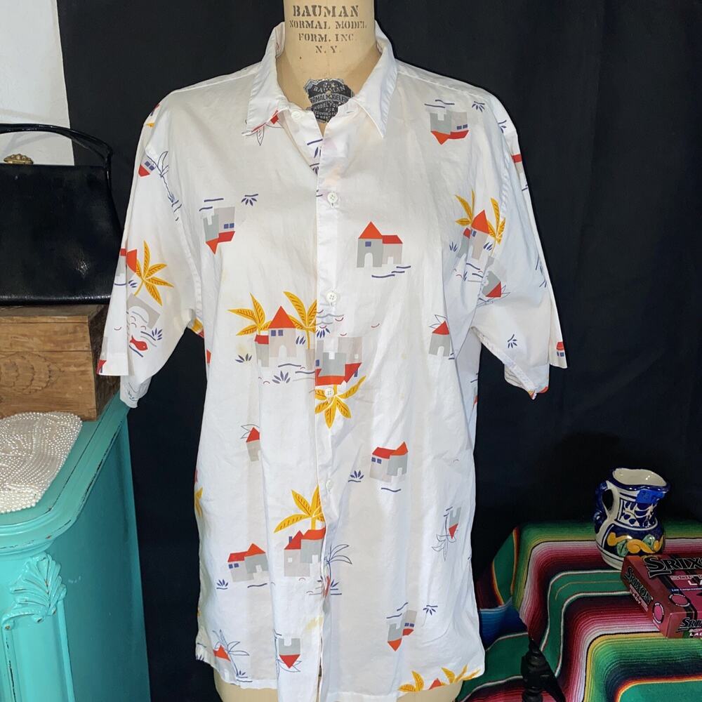 Vintage Mens Castile by Jeff Rose Hawaiian Cotton Shirt Large 70s